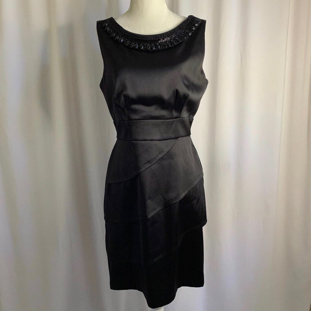 Connected Apparel Sheath Evening Dress Beaded Satin Black Size 8
